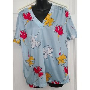 VintageFlutter Sleeve Poly V neck 70s top shirt 40 L XL Measure Up SS